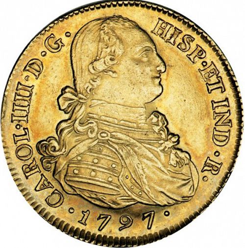8 Escudos Obverse Image minted in SPAIN in 1797JF (1788-08  -  CARLOS IV)  - The Coin Database