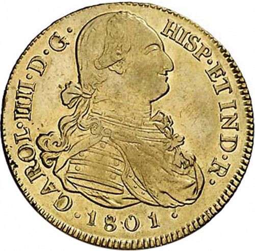 8 Escudos Obverse Image minted in SPAIN in 1801JF (1788-08  -  CARLOS IV)  - The Coin Database