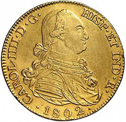 8 Escudos Obverse Image minted in SPAIN in 1802FA (1788-08  -  CARLOS IV)  - The Coin Database