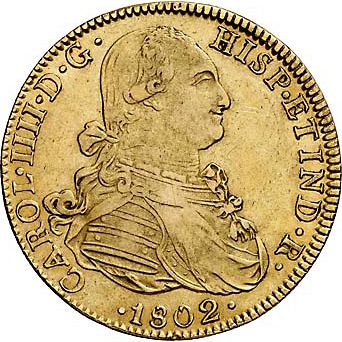 8 Escudos Obverse Image minted in SPAIN in 1802FT (1788-08  -  CARLOS IV)  - The Coin Database