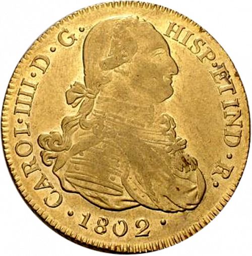 8 Escudos Obverse Image minted in SPAIN in 1802JF (1788-08  -  CARLOS IV)  - The Coin Database