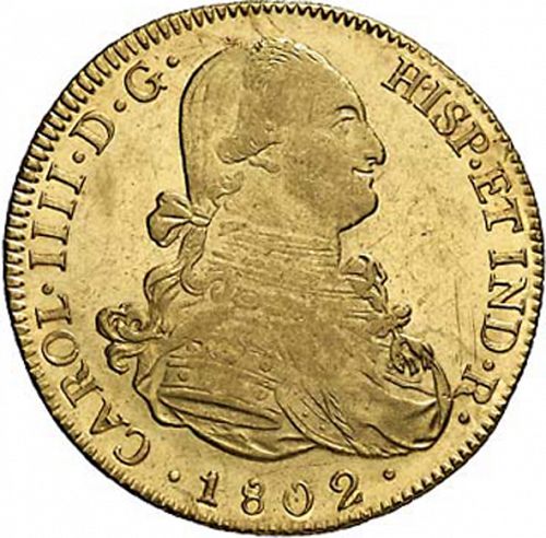 8 Escudos Obverse Image minted in SPAIN in 1802PP (1788-08  -  CARLOS IV)  - The Coin Database