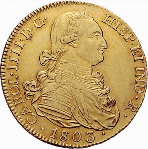 8 Escudos Obverse Image minted in SPAIN in 1803FA (1788-08  -  CARLOS IV)  - The Coin Database