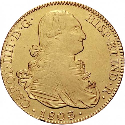 8 Escudos Obverse Image minted in SPAIN in 1803FT (1788-08  -  CARLOS IV)  - The Coin Database