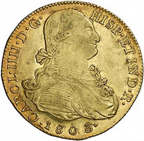 8 Escudos Obverse Image minted in SPAIN in 1803JF (1788-08  -  CARLOS IV)  - The Coin Database