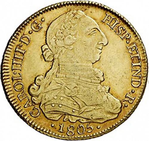 8 Escudos Obverse Image minted in SPAIN in 1805FJ (1788-08  -  CARLOS IV)  - The Coin Database