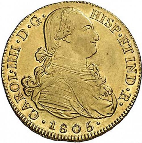 8 Escudos Obverse Image minted in SPAIN in 1805JT (1788-08  -  CARLOS IV)  - The Coin Database