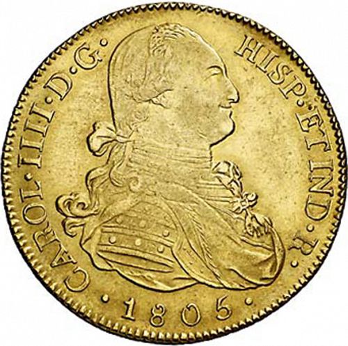 8 Escudos Obverse Image minted in SPAIN in 1805PJ (1788-08  -  CARLOS IV)  - The Coin Database