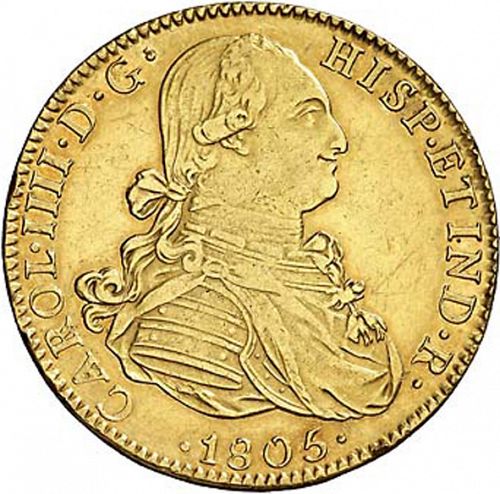 8 Escudos Obverse Image minted in SPAIN in 1805TH (1788-08  -  CARLOS IV)  - The Coin Database