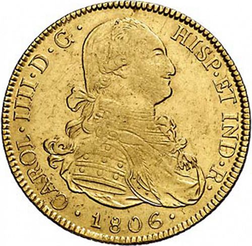 8 Escudos Obverse Image minted in SPAIN in 1806PJ (1788-08  -  CARLOS IV)  - The Coin Database