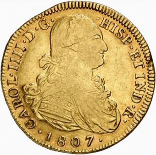 8 Escudos Obverse Image minted in SPAIN in 1807JF (1788-08  -  CARLOS IV)  - The Coin Database