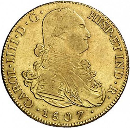8 Escudos Obverse Image minted in SPAIN in 1807PJ (1788-08  -  CARLOS IV)  - The Coin Database
