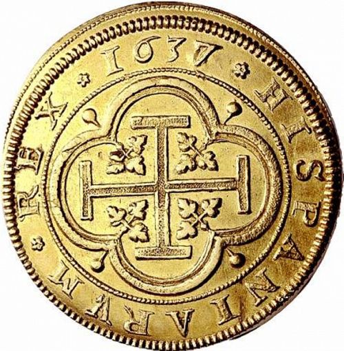 8 Escudos Reverse Image minted in SPAIN in 1637R (1621-65  -  FELIPE IV)  - The Coin Database
