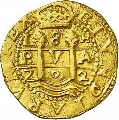 8 Escudos Obverse Image minted in SPAIN in 1702H (1700-46  -  FELIPE V)  - The Coin Database