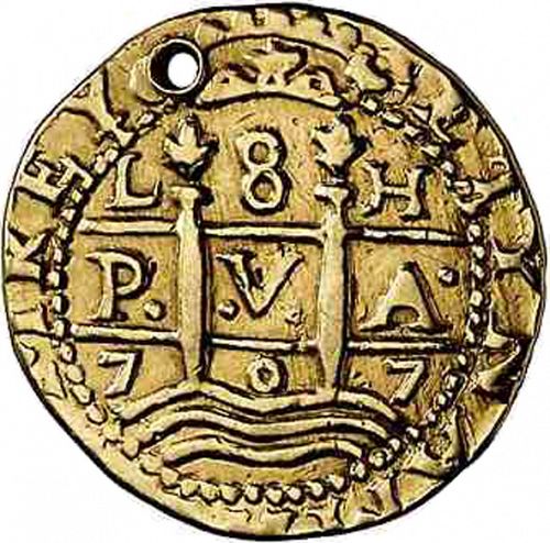 8 Escudos Obverse Image minted in SPAIN in 1707H (1700-46  -  FELIPE V)  - The Coin Database