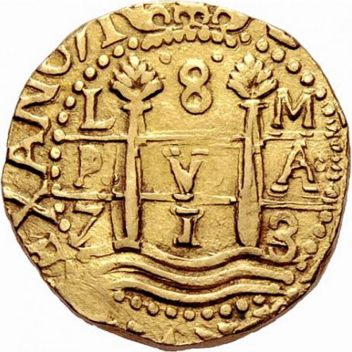 8 Escudos Obverse Image minted in SPAIN in 1713M (1700-46  -  FELIPE V)  - The Coin Database