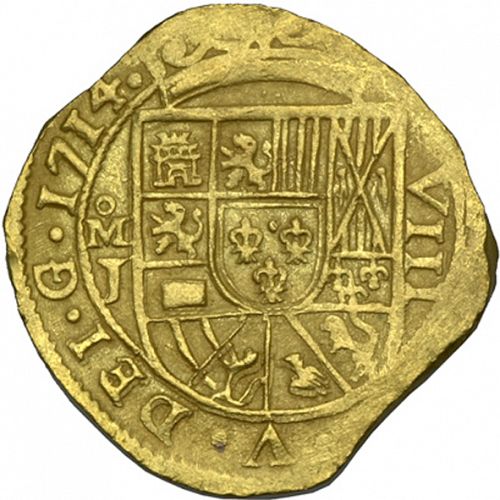 8 Escudos Obverse Image minted in SPAIN in 1714J (1700-46  -  FELIPE V)  - The Coin Database