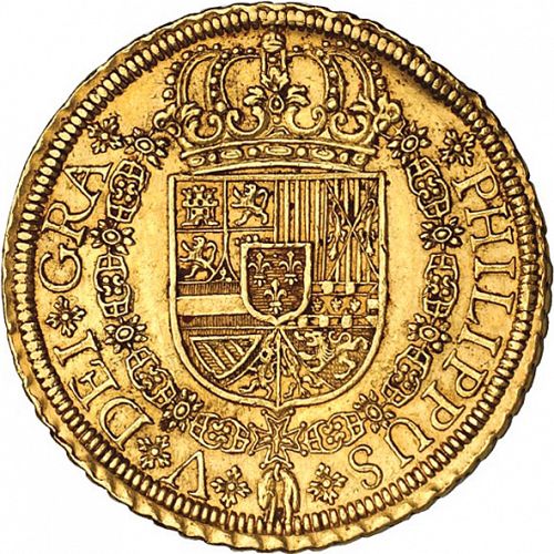 8 Escudos Obverse Image minted in SPAIN in 1721F (1700-46  -  FELIPE V)  - The Coin Database