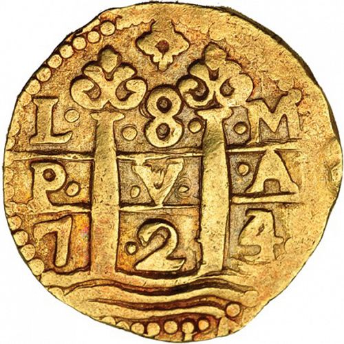 8 Escudos Obverse Image minted in SPAIN in 1724M (1700-46  -  FELIPE V)  - The Coin Database