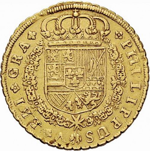 8 Escudos Obverse Image minted in SPAIN in 1725A (1700-46  -  FELIPE V)  - The Coin Database