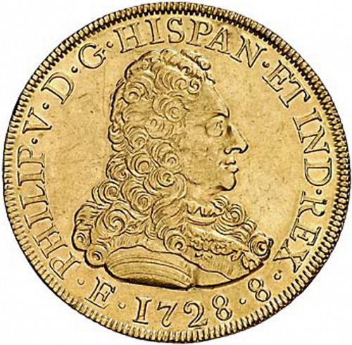 8 Escudos Obverse Image minted in SPAIN in 1728JJ (1700-46  -  FELIPE V)  - The Coin Database