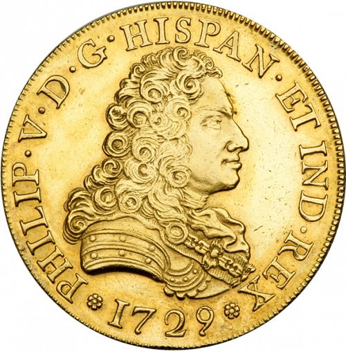 8 Escudos Obverse Image minted in SPAIN in 1729JJ (1700-46  -  FELIPE V)  - The Coin Database