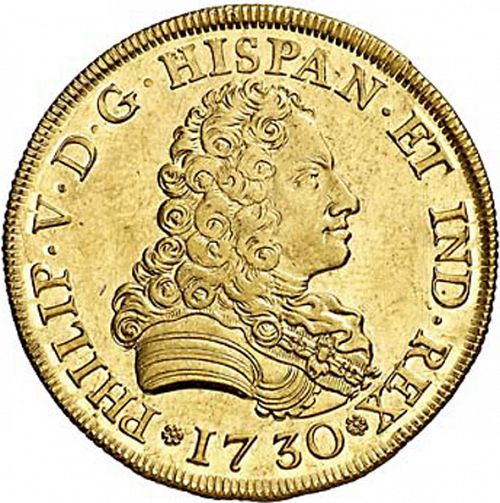 8 Escudos Obverse Image minted in SPAIN in 1730JF (1700-46  -  FELIPE V)  - The Coin Database
