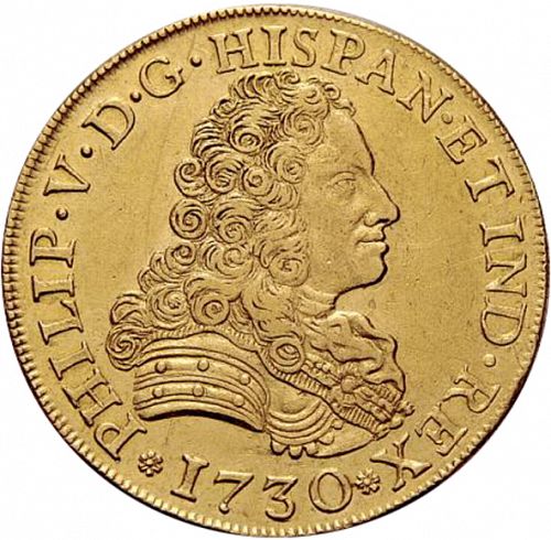8 Escudos Obverse Image minted in SPAIN in 1730 (1700-46  -  FELIPE V)  - The Coin Database