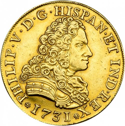 8 Escudos Obverse Image minted in SPAIN in 1731PA (1700-46  -  FELIPE V)  - The Coin Database