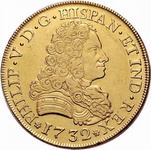 8 Escudos Obverse Image minted in SPAIN in 1732PA (1700-46  -  FELIPE V)  - The Coin Database