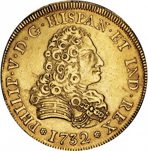 8 Escudos Obverse Image minted in SPAIN in 1732 (1700-46  -  FELIPE V)  - The Coin Database