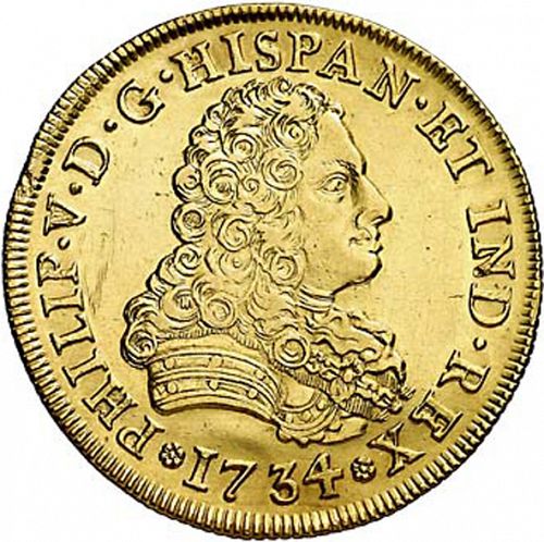 8 Escudos Obverse Image minted in SPAIN in 1734MF (1700-46  -  FELIPE V)  - The Coin Database