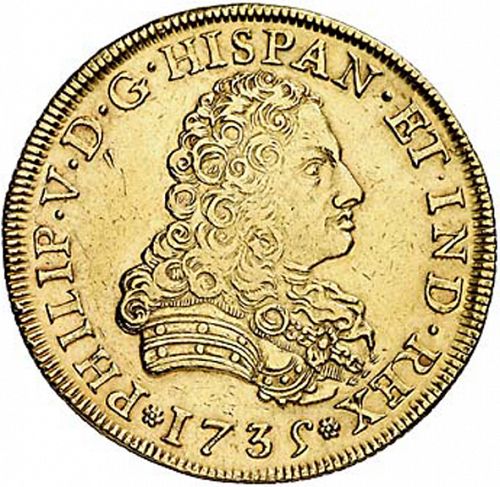 8 Escudos Obverse Image minted in SPAIN in 1735MF (1700-46  -  FELIPE V)  - The Coin Database
