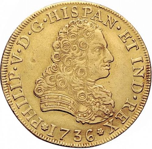 8 Escudos Obverse Image minted in SPAIN in 1736MF (1700-46  -  FELIPE V)  - The Coin Database