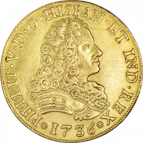 8 Escudos Obverse Image minted in SPAIN in 1736PA (1700-46  -  FELIPE V)  - The Coin Database