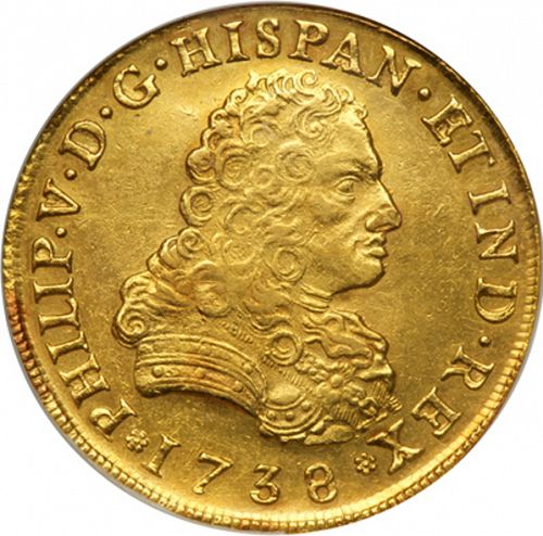 8 Escudos Obverse Image minted in SPAIN in 1738MF (1700-46  -  FELIPE V)  - The Coin Database