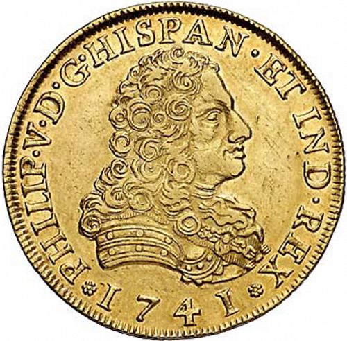 8 Escudos Obverse Image minted in SPAIN in 1741MF (1700-46  -  FELIPE V)  - The Coin Database