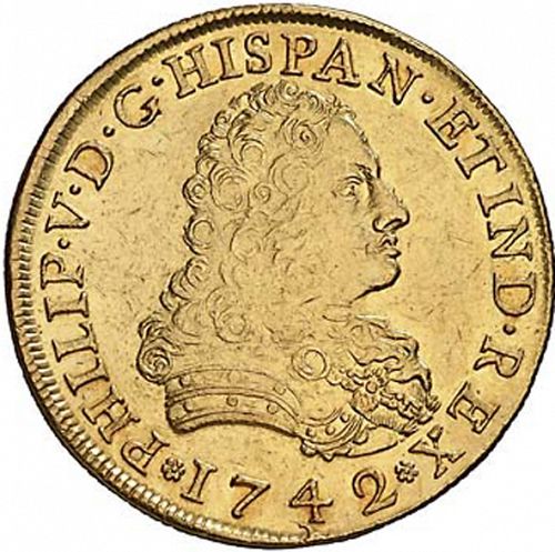 8 Escudos Obverse Image minted in SPAIN in 1742MF (1700-46  -  FELIPE V)  - The Coin Database