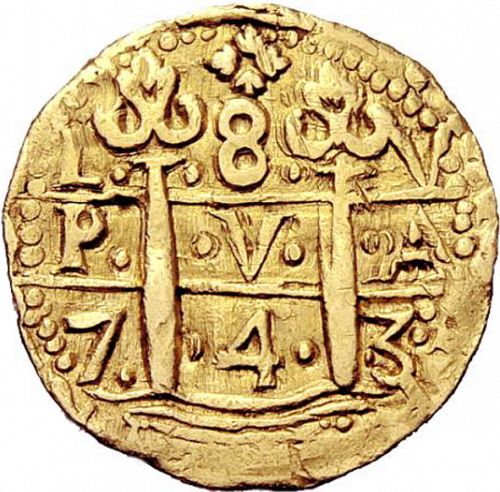 8 Escudos Obverse Image minted in SPAIN in 1743V (1700-46  -  FELIPE V)  - The Coin Database