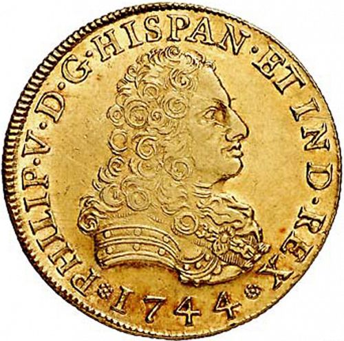 8 Escudos Obverse Image minted in SPAIN in 1744MF (1700-46  -  FELIPE V)  - The Coin Database