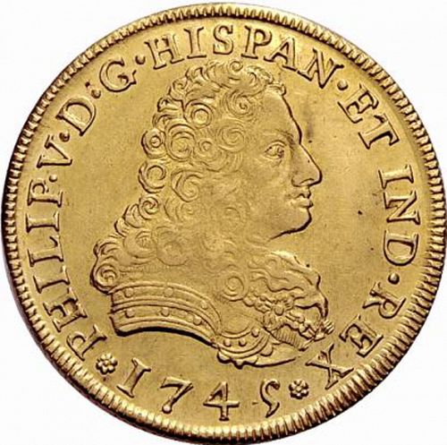 8 Escudos Obverse Image minted in SPAIN in 1745MF (1700-46  -  FELIPE V)  - The Coin Database