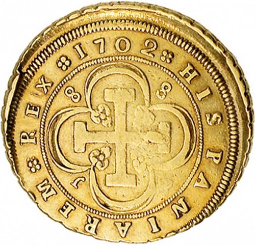 8 Escudos Reverse Image minted in SPAIN in 1702J (1700-46  -  FELIPE V)  - The Coin Database
