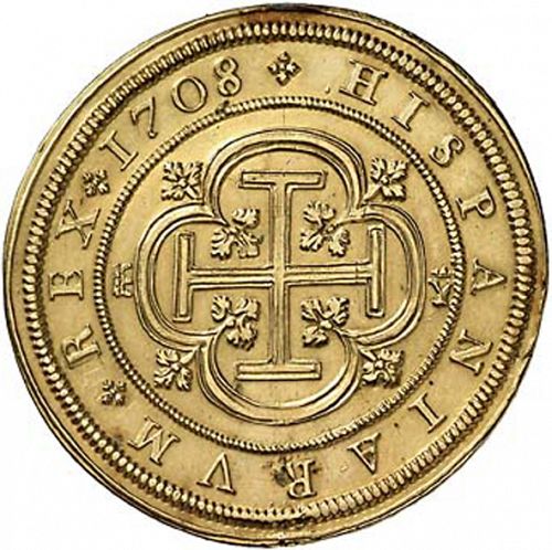 8 Escudos Reverse Image minted in SPAIN in 1708Y (1700-46  -  FELIPE V)  - The Coin Database