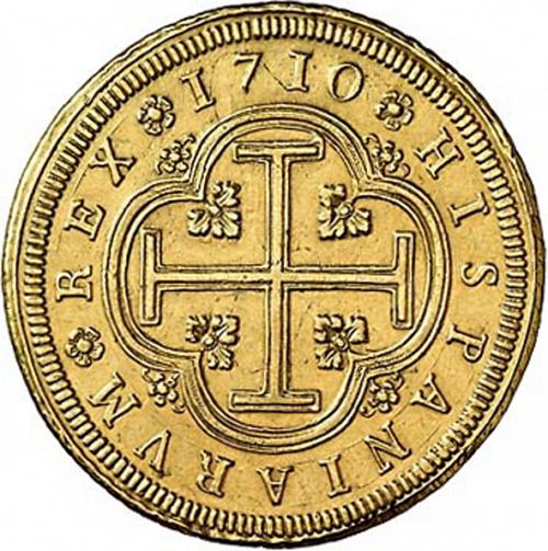 8 Escudos Reverse Image minted in SPAIN in 1710J (1700-46  -  FELIPE V)  - The Coin Database