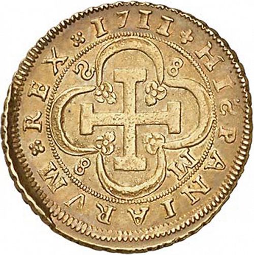 8 Escudos Reverse Image minted in SPAIN in 1711M (1700-46  -  FELIPE V)  - The Coin Database