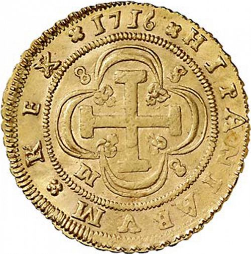 8 Escudos Reverse Image minted in SPAIN in 1716M (1700-46  -  FELIPE V)  - The Coin Database