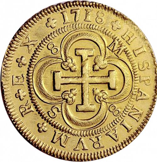 8 Escudos Reverse Image minted in SPAIN in 1718M (1700-46  -  FELIPE V)  - The Coin Database