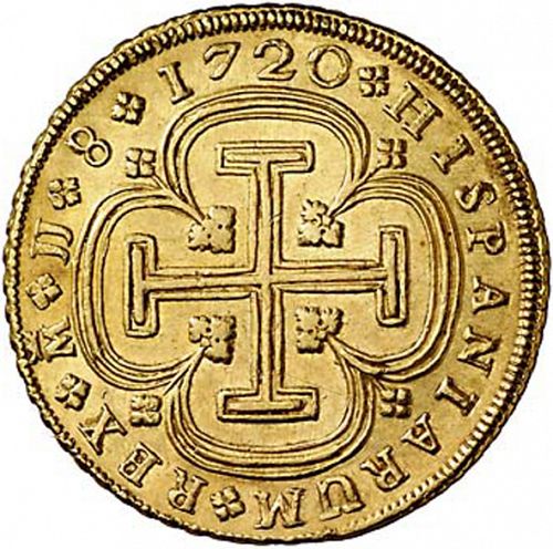 8 Escudos Reverse Image minted in SPAIN in 1720JJ (1700-46  -  FELIPE V)  - The Coin Database