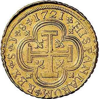 8 Escudos Reverse Image minted in SPAIN in 1721J (1700-46  -  FELIPE V)  - The Coin Database