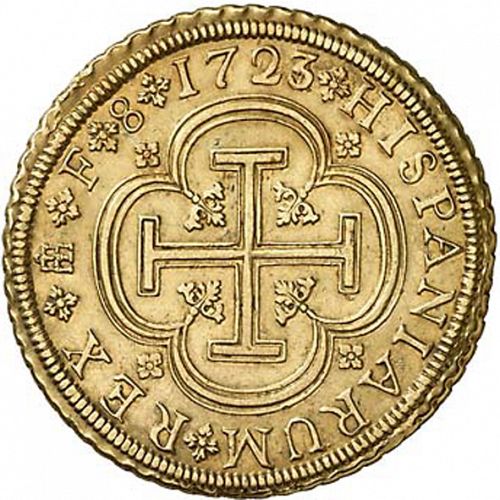 8 Escudos Reverse Image minted in SPAIN in 1723F (1700-46  -  FELIPE V)  - The Coin Database